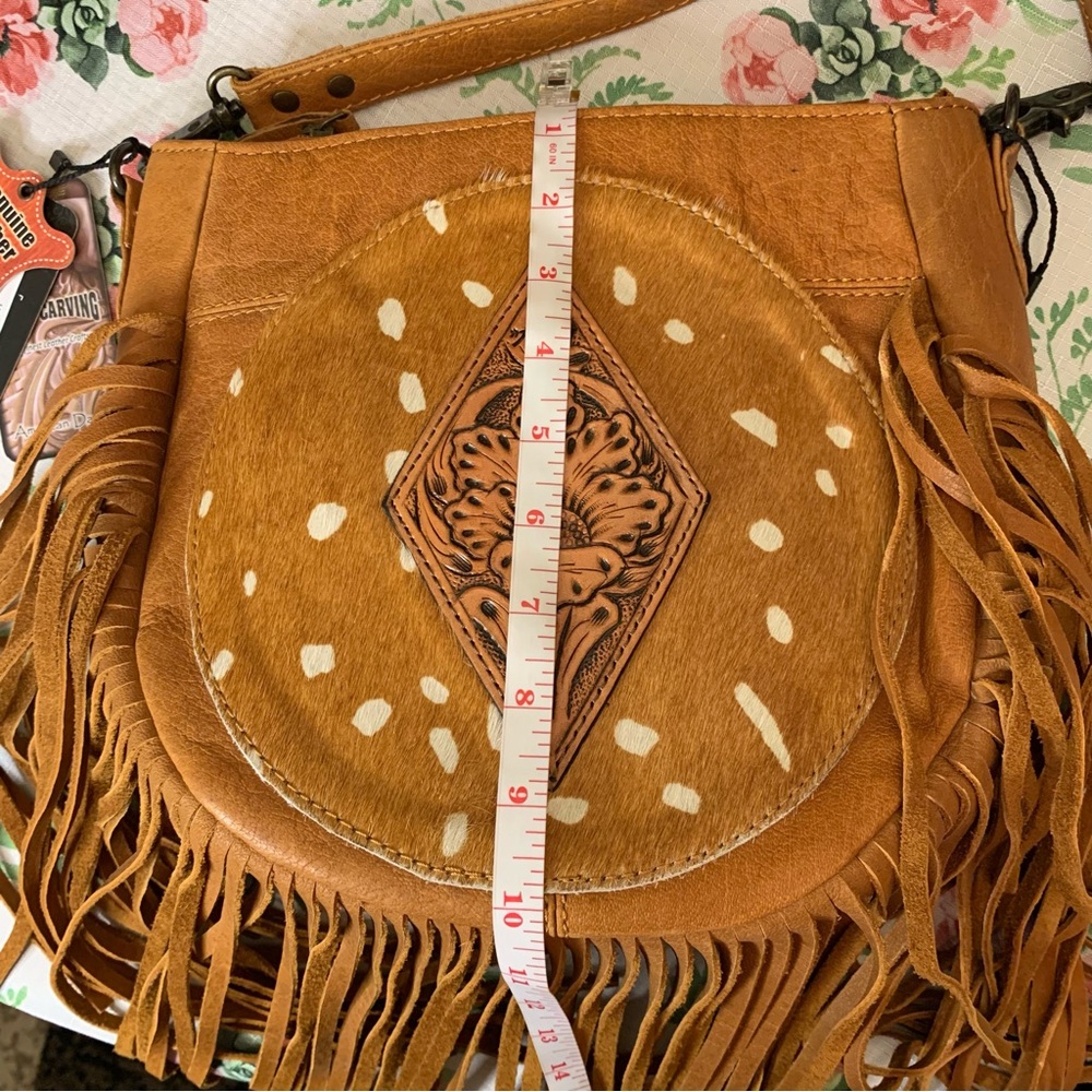 🌟Price Drop🌟❤️American Darling Tan Leather & Tooling Fringed Shoulder Bag - Picture 8 of 14